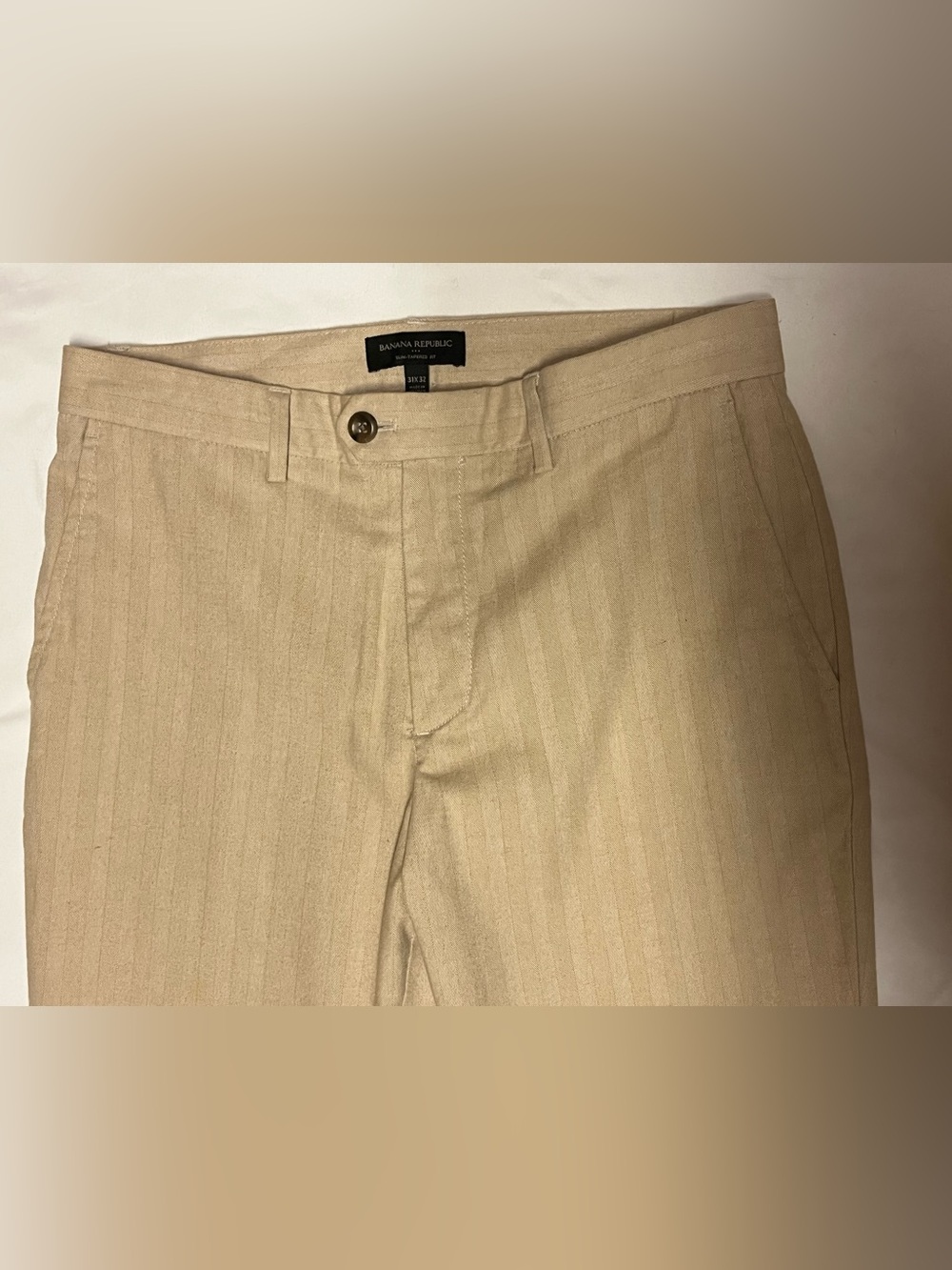 Banana Republic Slim Tapered Fit Khaki Herringbone Dress Pants Mens 31x32 Preppy - Picture 3 of 10